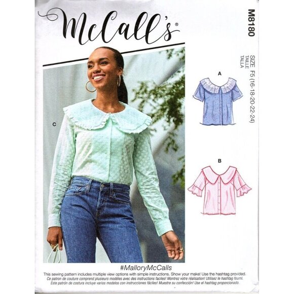 McCall's M8180 Misses 16 to 24 Button Front Tops Uncut Sewing Pattern New - Picture 1 of 2